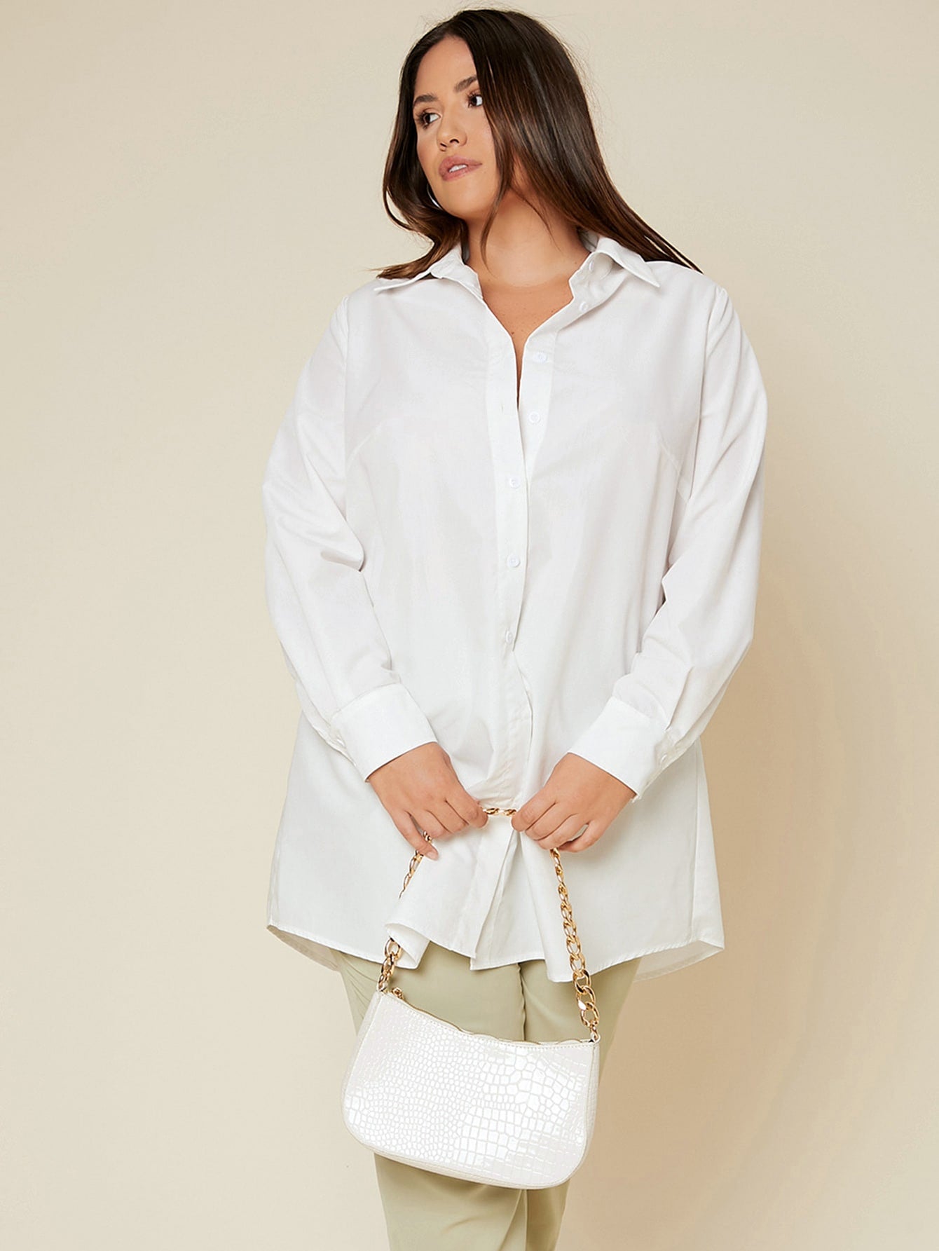 Plus Solid Longline Blouse