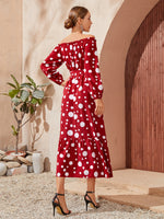 1pc Off Shoulder Polka Dot Ruffle Hem Belted Dress