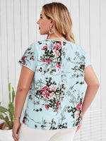 Plus Floral Keyhole Neck Blouse