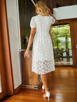 Pearl Detail Applique Lace Puff Sleeve Tee Dress