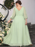 Plus Bishop Sleeve Overlap Collar Chiffon Dress