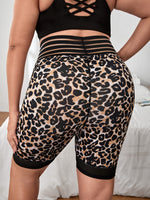 Plus Leopard Print Cut Out Sports Shorts