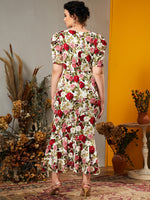 Plus Floral Flounce Hem Ruched Dress Without Chain