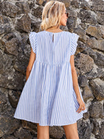 Striped Ruffle Trim Smock Dress