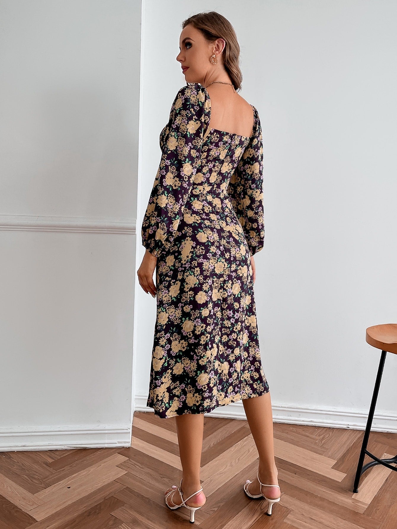 Floral Print Knot Front Split Thigh Dress