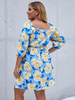 Plus Floral Print Sweetheart Neck A-line Dress