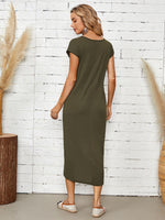 Solid Button Wrap Dress