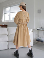 Solid Square Neck Bishop Sleeve Dress