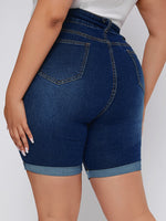 Plus High Waist Roll Up Hem Denim Biker Shorts