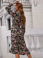 Floral Print Surplice Neck Shirred A-line Dress