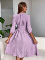Plunging Neck Puff Sleeve A-line Dress