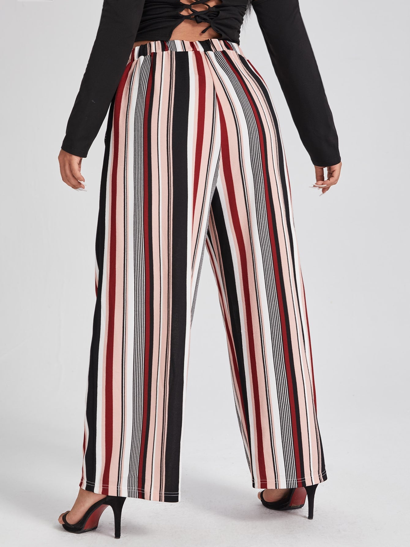 Plus Color Block Striped Wide Leg Pants