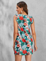 Tropical Print Ruffle Trim Dress