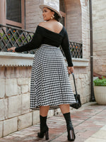 Simplee Plus Houndstooth Print Skirt