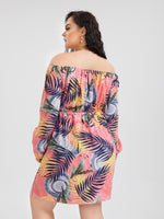 Plus Tropical Print Off Shoulder Dress