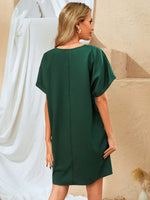 Solid Notched Roll Sleeve Dress