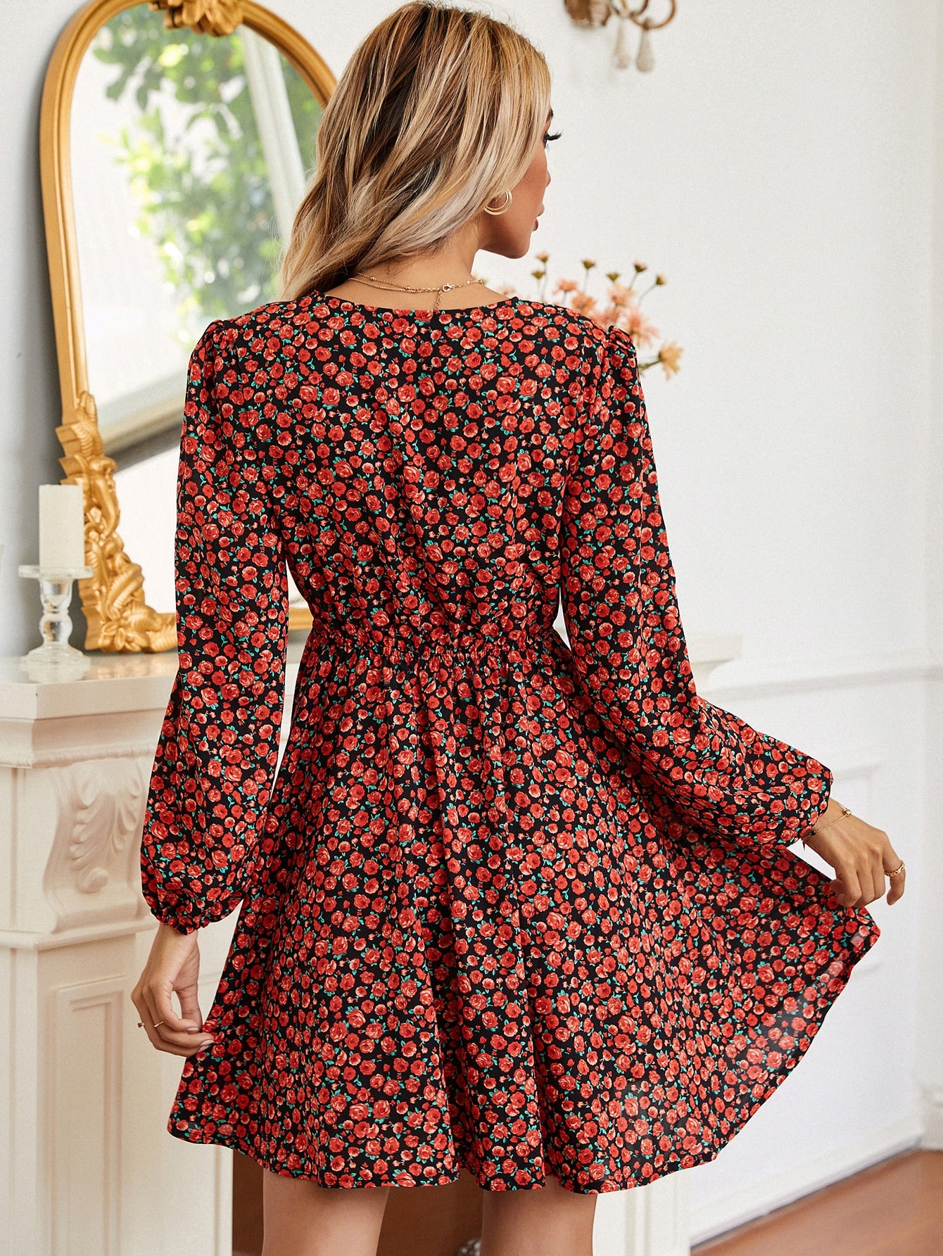 Surplice Neck Ditsy Floral Dress