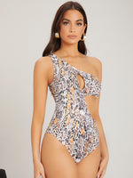 Snake Skin One Shoulder Cut Out Bodysuit