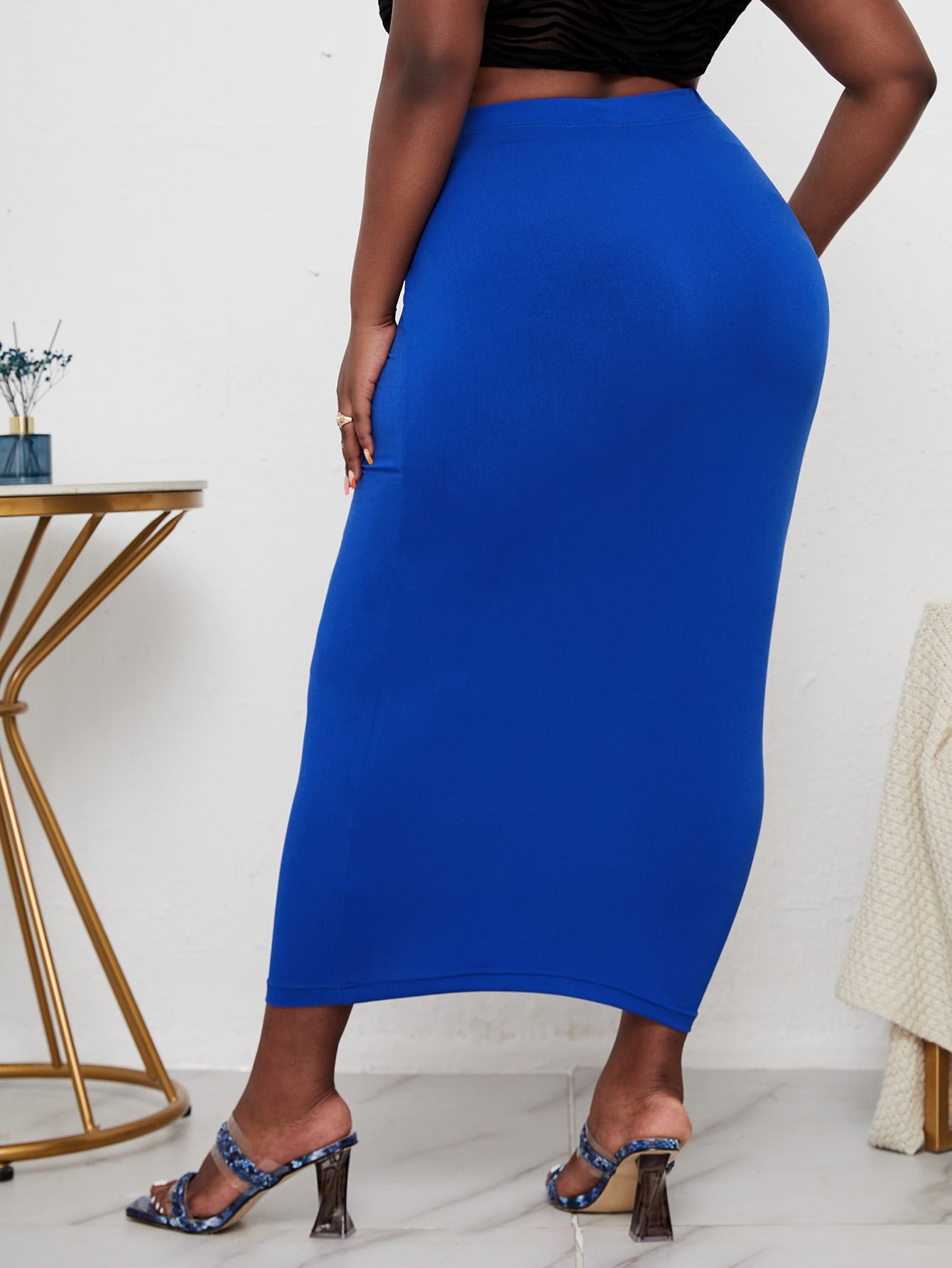 Plus High Waist Solid Pencil Skirt