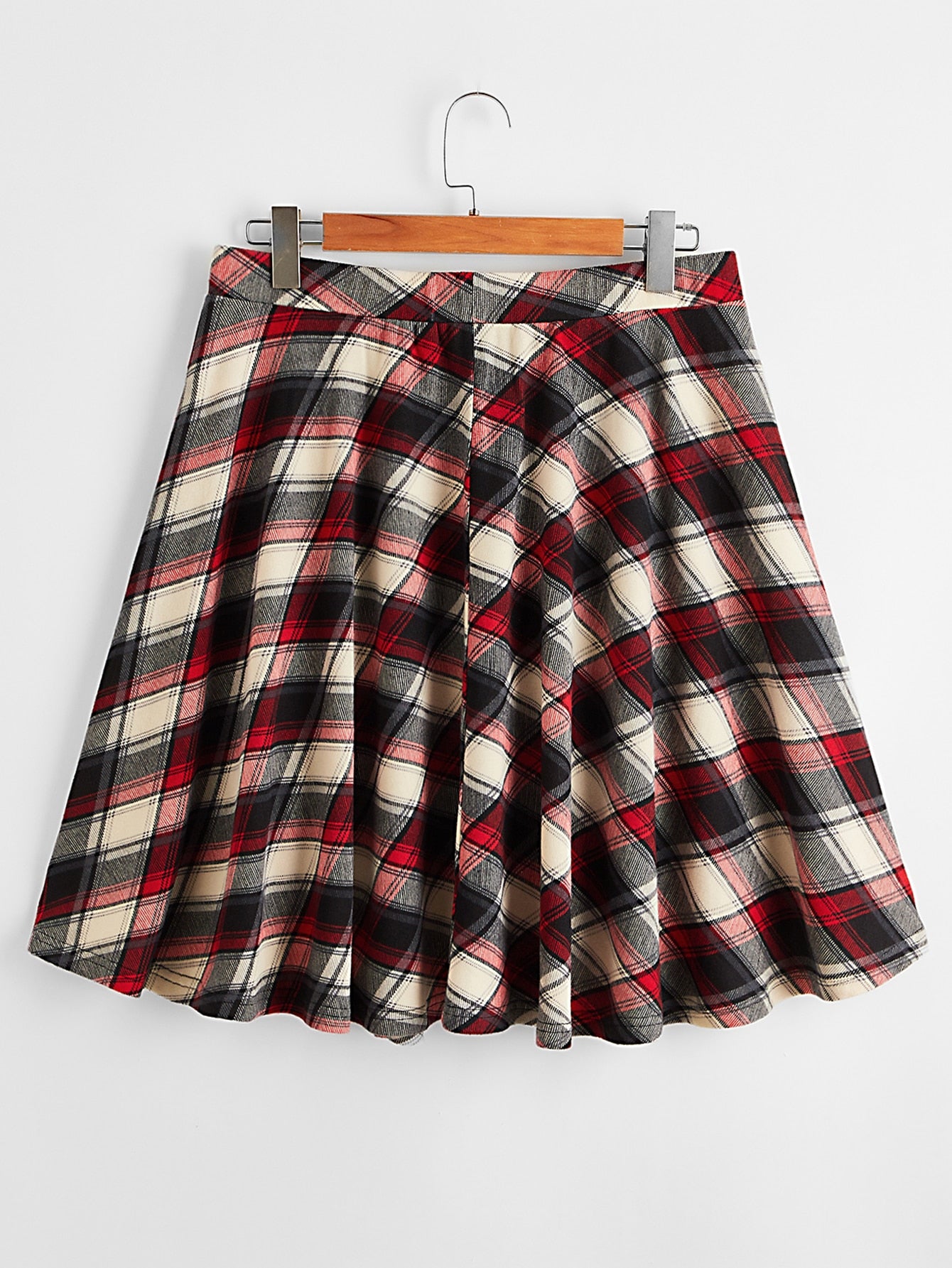 Plus Tartan Print Flare Skirt