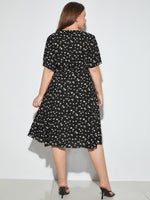 Plus Ditsy Floral Wrap Tie Side Dress