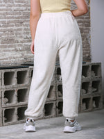 Plus Solid Elastic Waist Fuzzy Pants