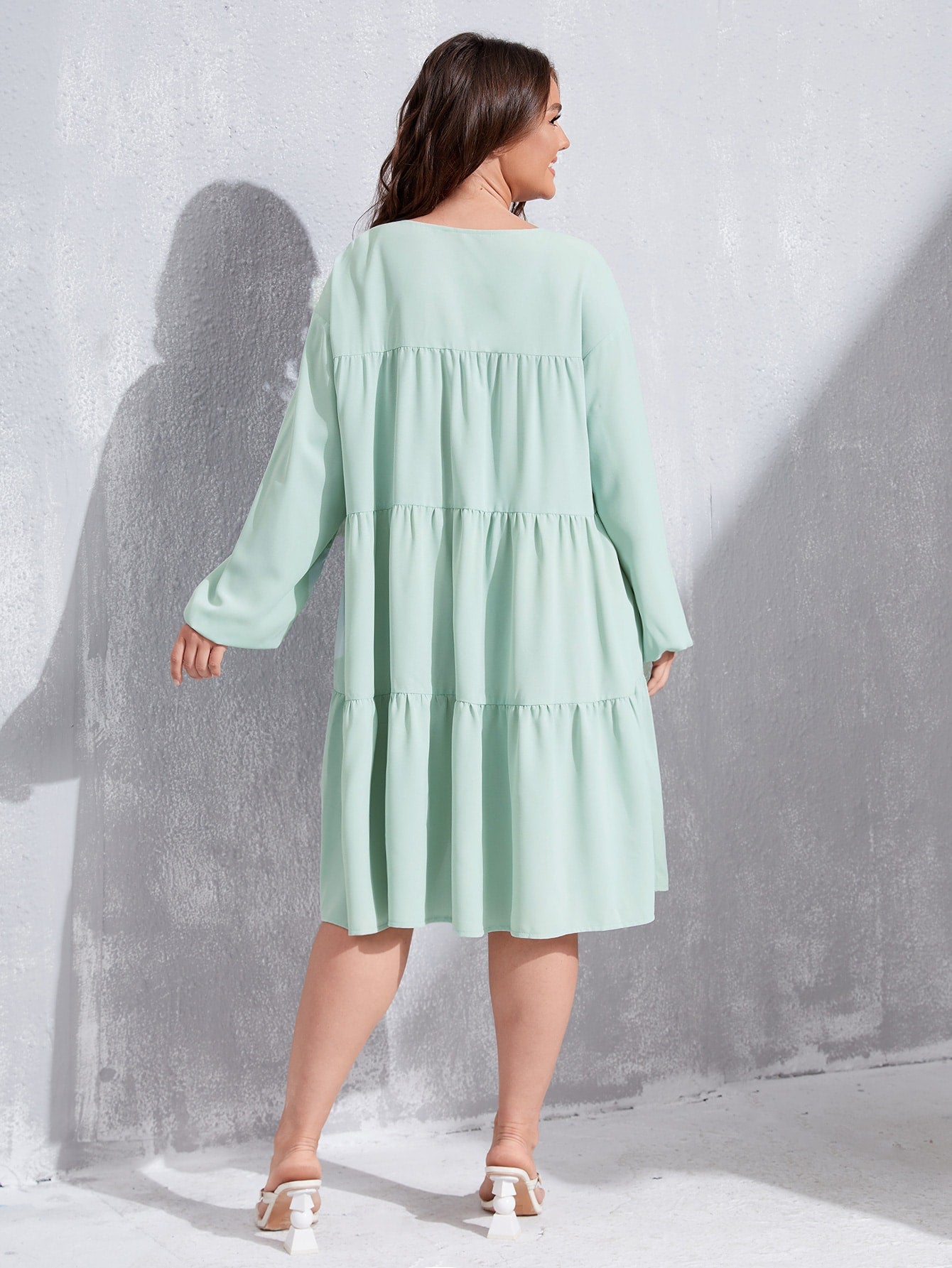 Plus Drop Shoulder Ruffle Hem Dress