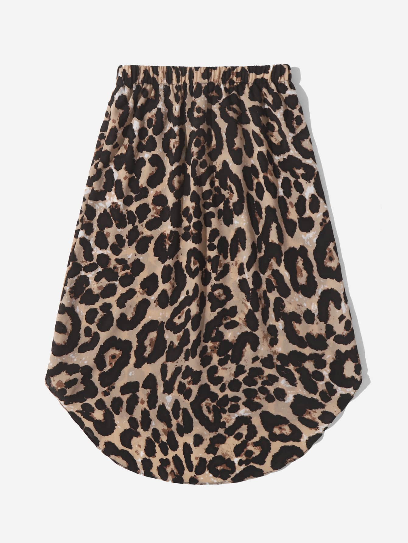 Plus Leopard Print Elastic Waist Knot Asymmetrical Hem Skirt