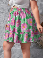 Plus Floral Print Ruffle Hem Flared Skirt