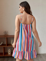 Plus Colorful Striped Ruffle Hem Cami Dress