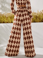 High Waist Argyle Print Wide Leg Pants