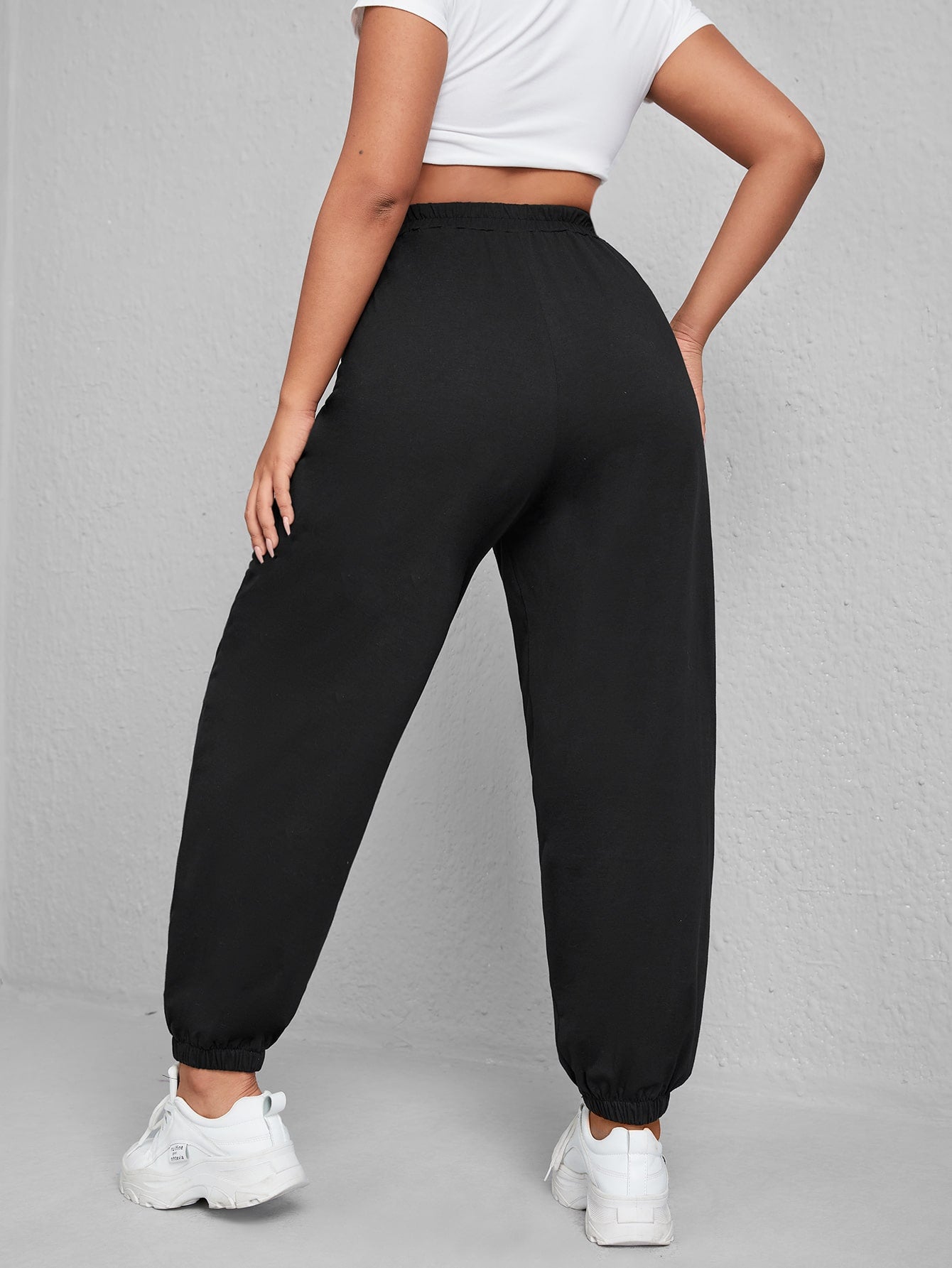 Plus Moon Embroidery Elastic Waist Sweatpants