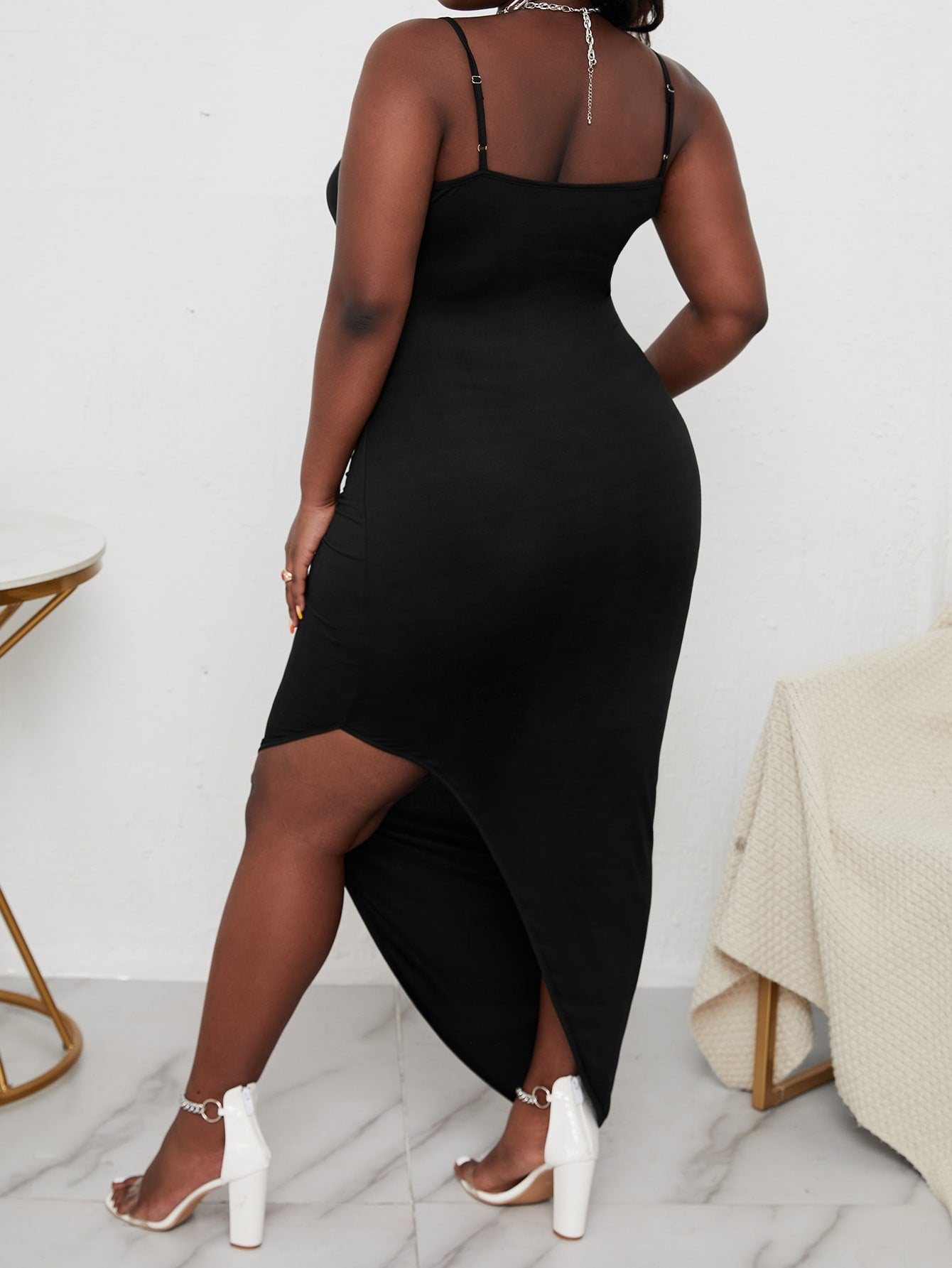 Plus Ruched Cut Out Asymmetrical Hem Dress