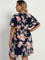 Plus Floral Print Butterfly Sleeve A-line Dress