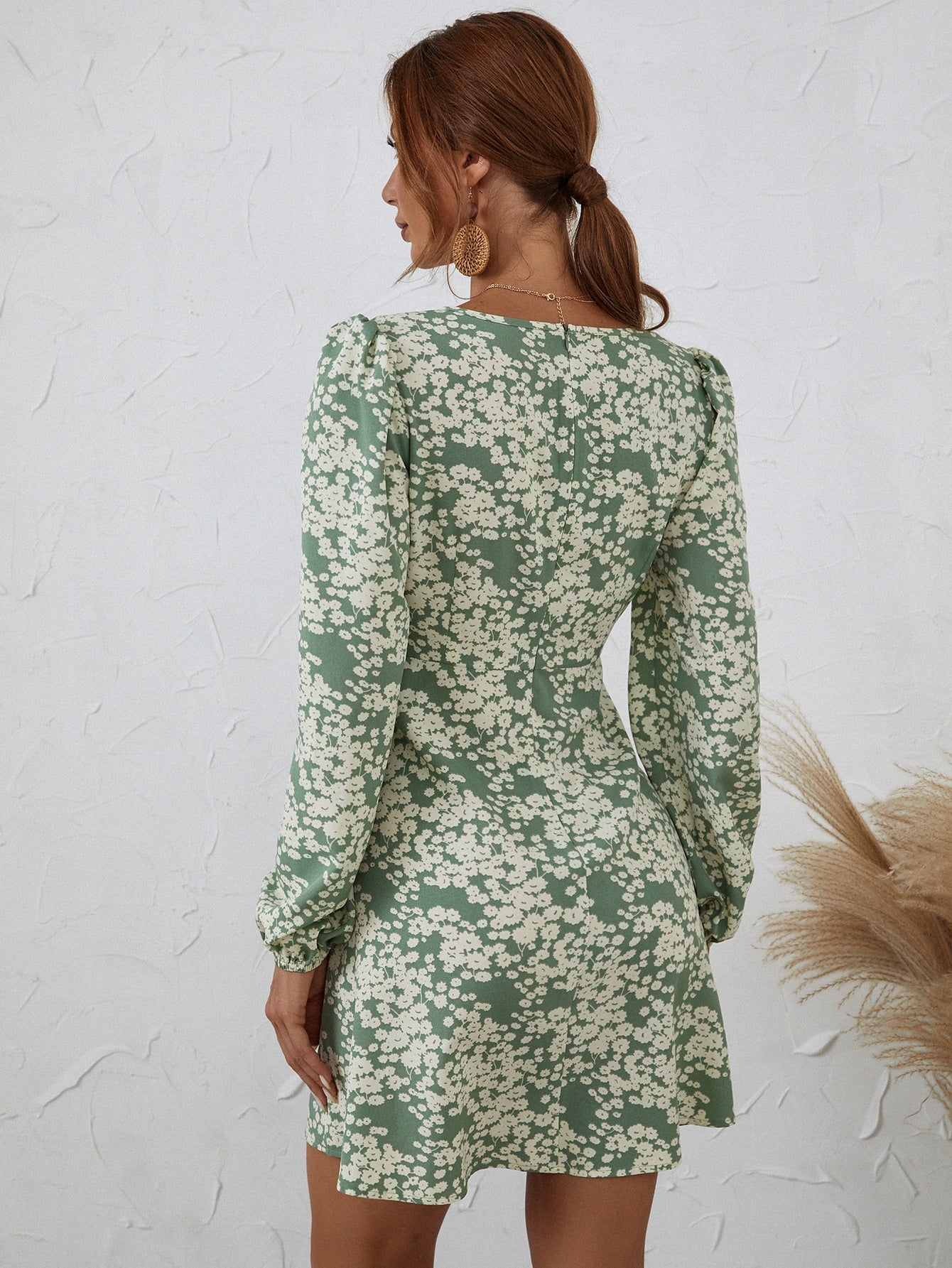 Ditsy Floral Bishop Sleeve Dress