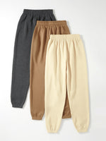 Plus 3pcs Solid Thermal Sweatpants