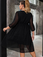 Plus Lantern Sleeve Swiss Dot Chiffon Dress