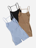 3pcs Solid Backless Cami Romper