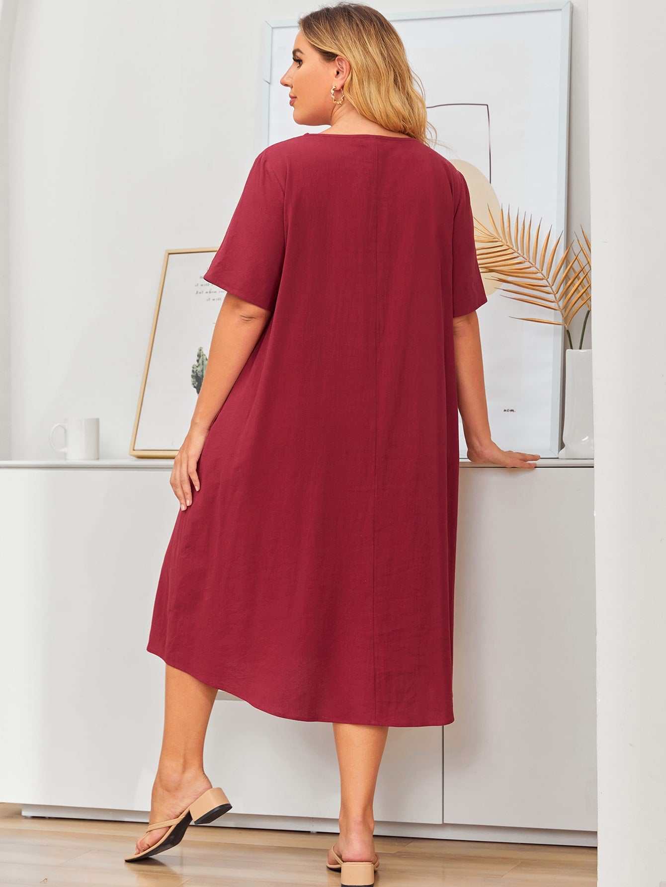 Plus Solid Hidden Pocket Tunic Dress