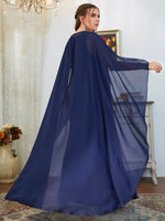 Plus Contrast Sequins Cape Prom Dress