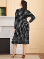 Plus Polka Dot Round Neck Mermaid Hem Dress