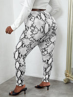 Plus Snakeskin Print Elastic Waist Leggings