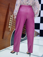 Plus Solid High Waist PU Leather Pants