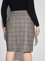 Plus High Waist Tartan Single Breasted Skirt