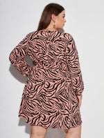 Plus Zebra Striped Surplice Front Belted Dress