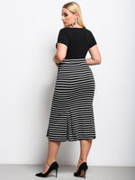 Plus Striped Print Mermaid Hem Skirt