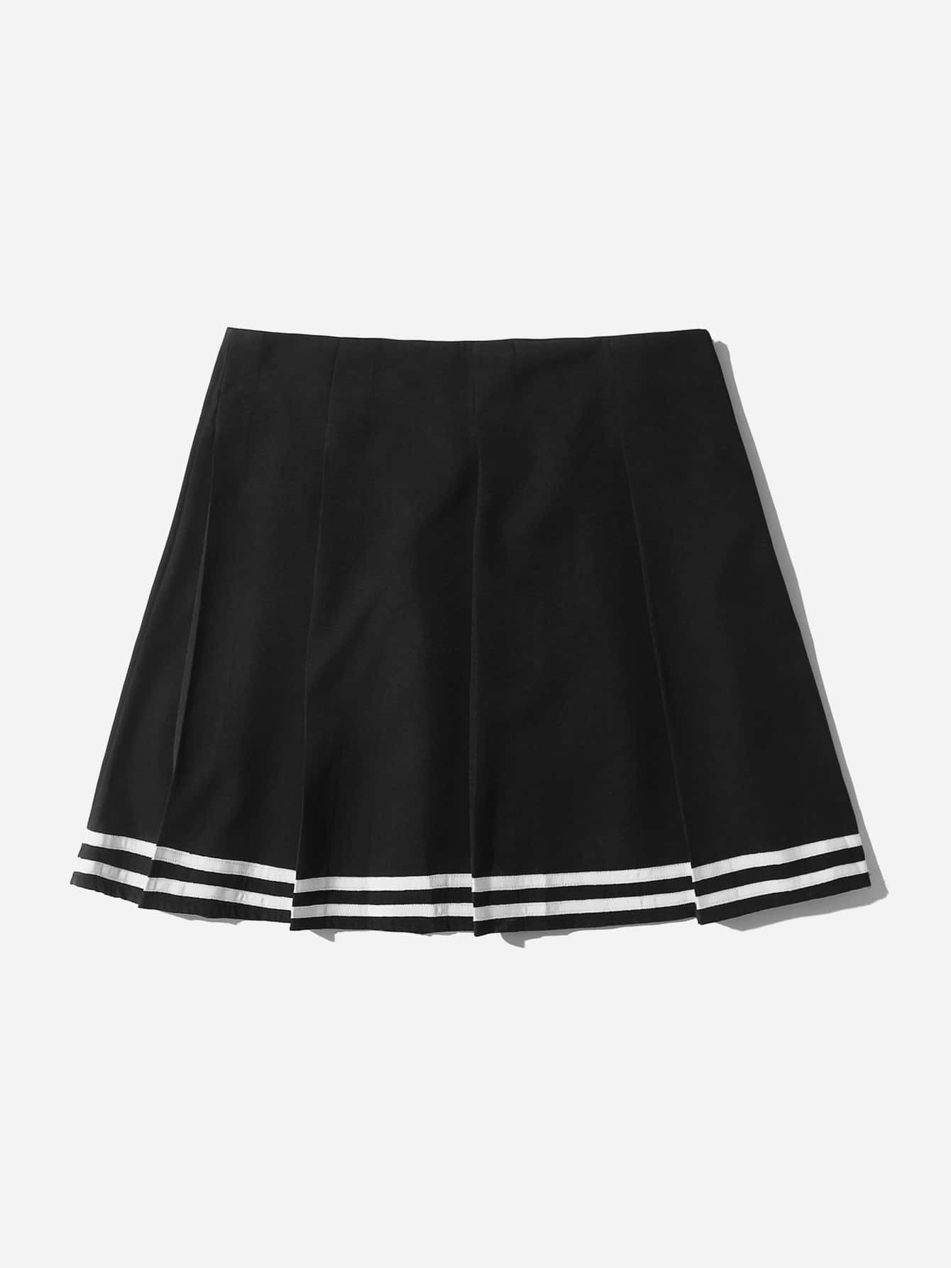 Plus Contrast Tape Pleated Skirt