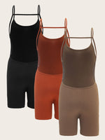 3pcs Solid Unitard Cami Romper