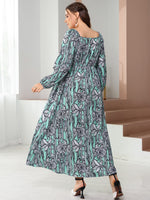 Plus Floral Print Square Neck Lantern Sleeve Dress