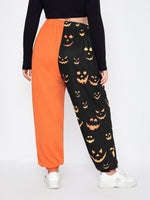 Plus Halloween Print Two Tone Sweatpants